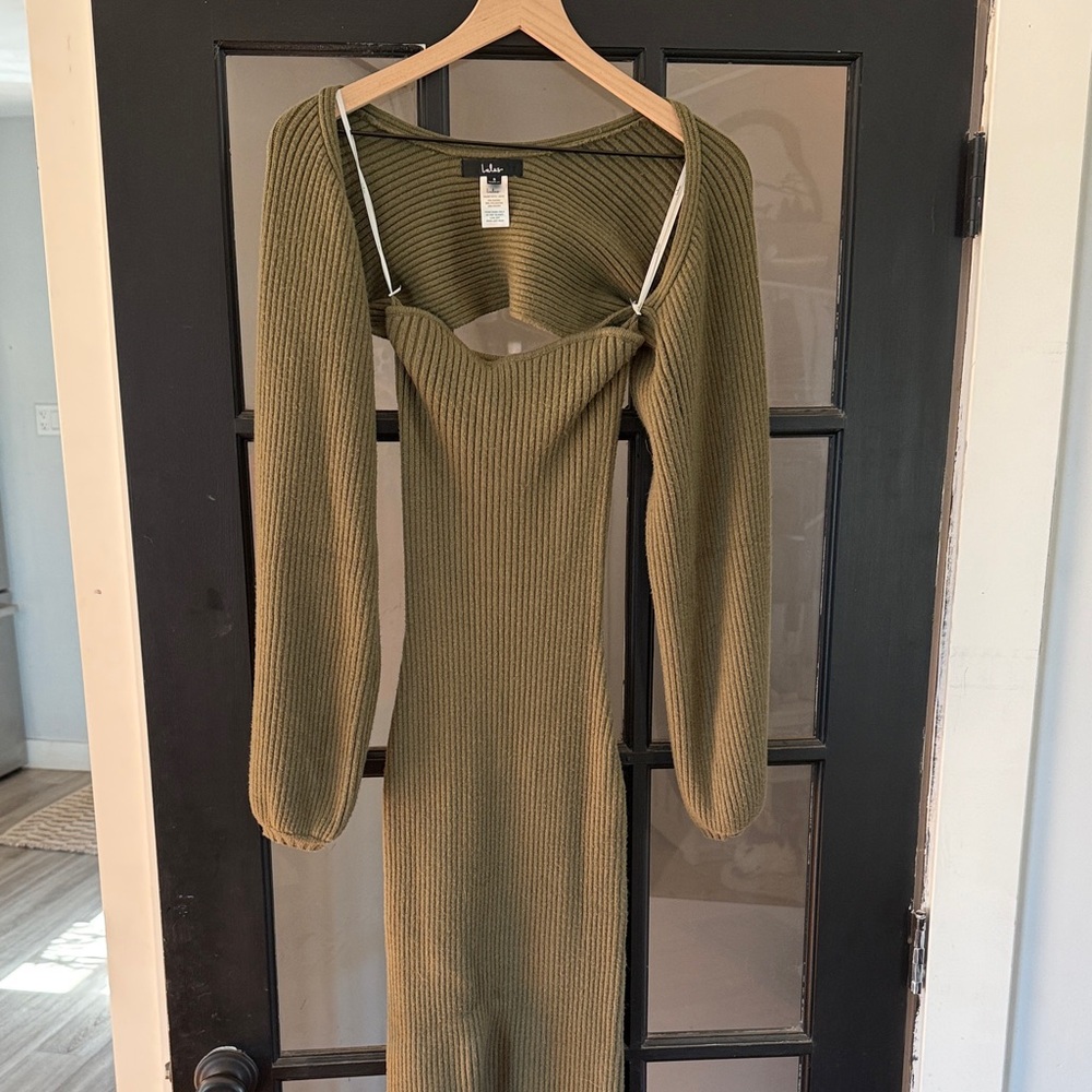 Lulu's Olive Two Piece Long Sleeve Strapless Knit Dress